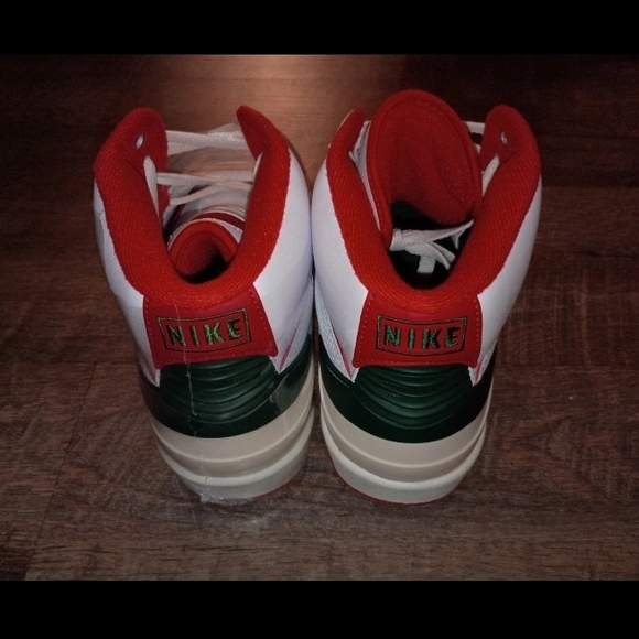 Jordan White and Red Sneakers with Green Accents - Picture 3 of 5
